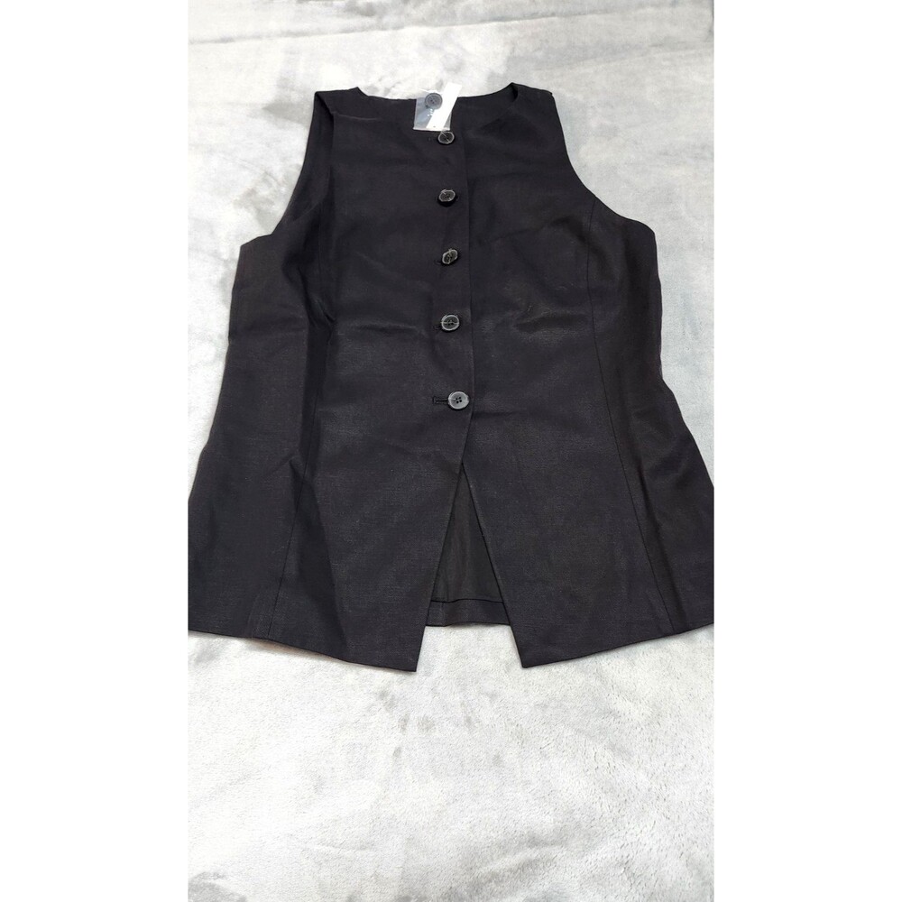 NWT Madewell Womens Black Size 4 Drapey Twill Crewneck Cutaway Vest